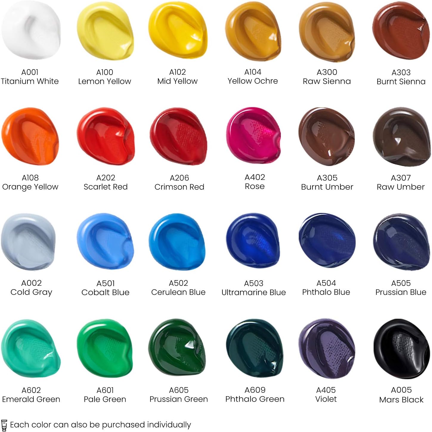 ARTEZA Acrylic Paint Set of 24 Tubes (0.74 oz, 22 ml) Non Toxic Acrylic Artist Paints